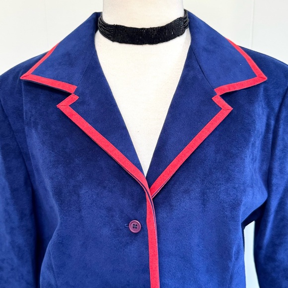 VTG Helga 1970s Groovy Ultra Suede Blazer Jacket Vintage 12 Blue Red ULTRASUEDE - Picture 2 of 5